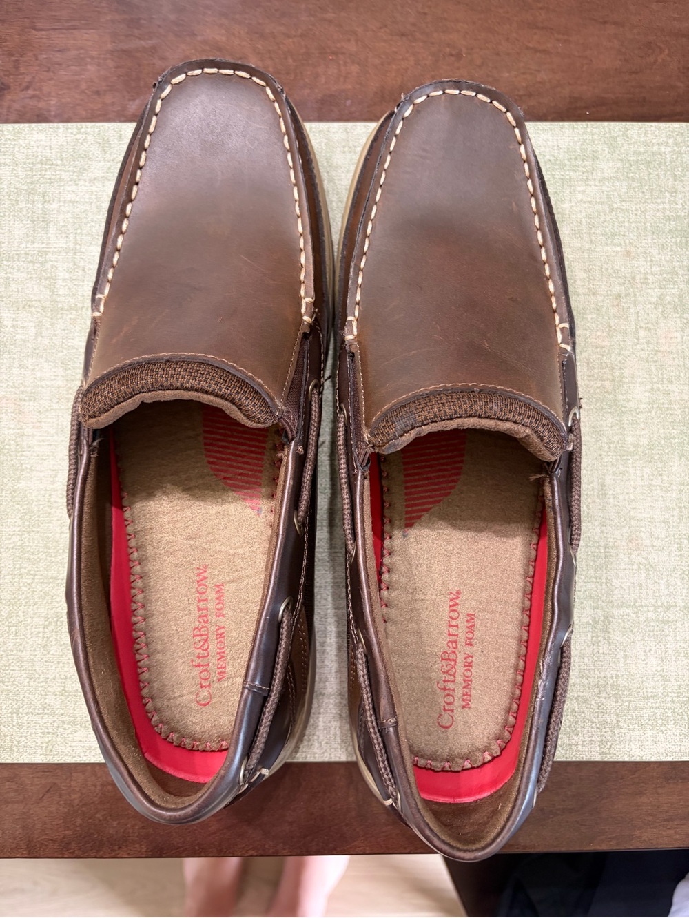 croft & barrow Brown Leather Slip-On Moccasins with Red Insole Trim